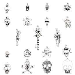 PANDAHALL ELITE Tibetan Style Alloy Pendants & Links Set, Skull Theme, Antique Silver, 76pcs/box