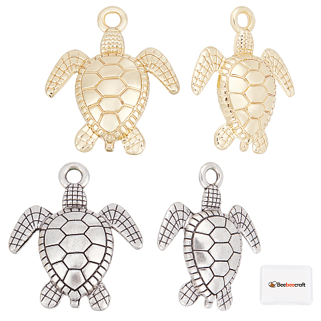 Beebeecraft 20Pcs 2 Colors Sea Turtle Charms 14K Gold &Thai Silver Plated Alloy Tortoise Ocean Animals Pendant for Jewelry Making Supplies Crafts