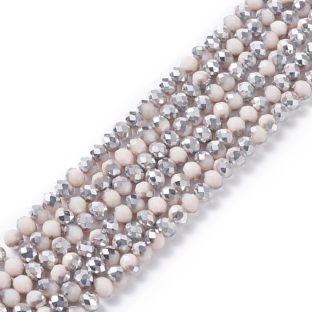 Arricraft Electroplate Opaque Glass Beads Strands, Half Silver Plated, Faceted, Rondelle, Misty Rose, 8x6mm, Hole: 1mm; about 72pcs/strand, 16.14 inches(41cm)