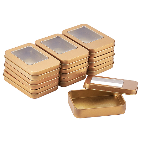BENECREAT 10 Pack 3.5x2.5 Rectangle Metal Tin Cans Gold Tin-Plated Box with Small Clear Window for Gifts Party Favors and Other Accessories