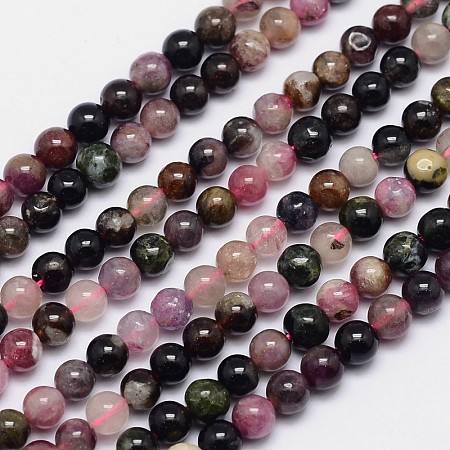 ARRICRAFT Natural Tourmaline Round Bead Strands, 5mm, Hole: 1mm, about 86pcs/strand, 15.5 inches