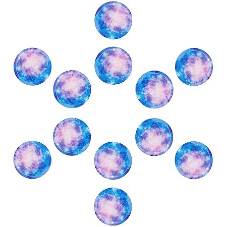 SUNNYCLUE Acrylic Pendants, with Glitter Powder, Flat Round with Universe, Slate Blue, 30x4.5mm, Hole: 1.4mm; 12pcs/box