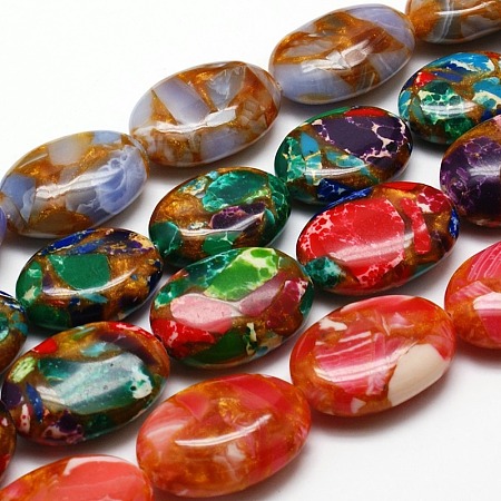 Arricraft Synthetic Imperial Jasper Bead Strands, Dyed, Oval, Mixed Color, 14x10x5mm, Hole: 1mm, about 29pcs/strand, 15.7 inches