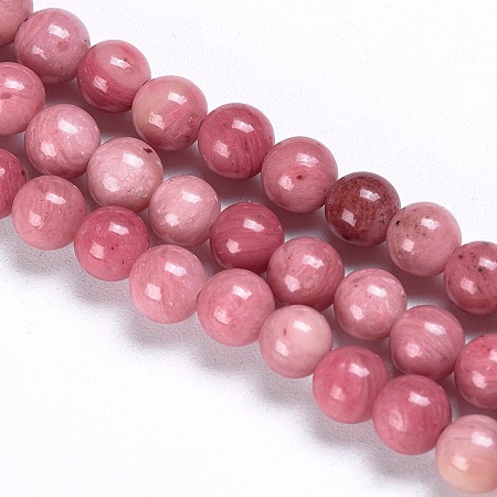 ARRICRAFT Natural Rhodonite Beads Strands, Grade A, Round, 4.5~5mm, Hole: 0.5mm, about 83pcs/strand, 14.96 inches(38cm)