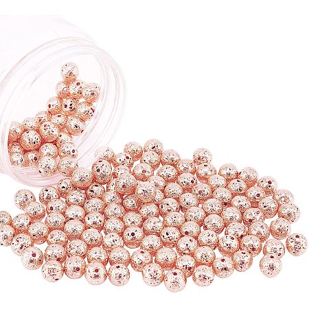 NBEADS Electroplated Natural Lava Beads Strands, Round, Bumpy, Rose Gold Plated, 9mm, Hole: 1mm; about 141pcs/box