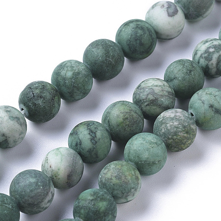 Arricraft Natural China Silver Leaf Jasper Beads Strands, Dyed & Heated, Frosted, Round, Green, 10mm, Hole: 0.8mm, about 38pcs/strand, 14.76 inches(37.5cm)