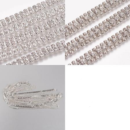 Arricraft Elite 3Yards 3 Style Brass Rhinestone Strass Chains, Rhinestone Cup Chains, Silver Color Plated, Crystal, 6~11x2.5~3.5mm, 1yard/style