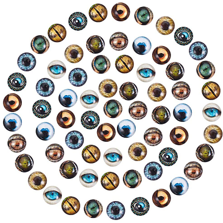 SUNNYCLUE Animal Eye Pattern Glass Cabochons, Half Round/Dome, Mixed Color, 9.9x3.9mm, 60pcs/set