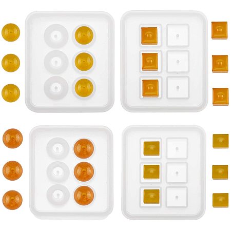 PandaHall Elite 4 Pieces Round Square Silicone Bead Molds with Holes Resin Jewelry Making DIY Craft Tools