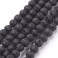 ARRICRAFT Natural Lava Rock Beads Strands, Round, Black, about 4mm in diameter, hole: 0.5mm, about 90pcs/strand, 16 inches