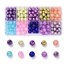 ARRICRAFT 8mm 250pcs Round Baking Painted Crackle Glass beads and Glass Pearl Beads 10 Color Assorted Lot For Jewelry Making