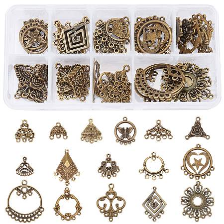 SUNNYCLUE Tibetan Style Alloy Chandelier Components Links, Mixed Shapes, Nickel Free, Antique Bronze, 64pcs/box