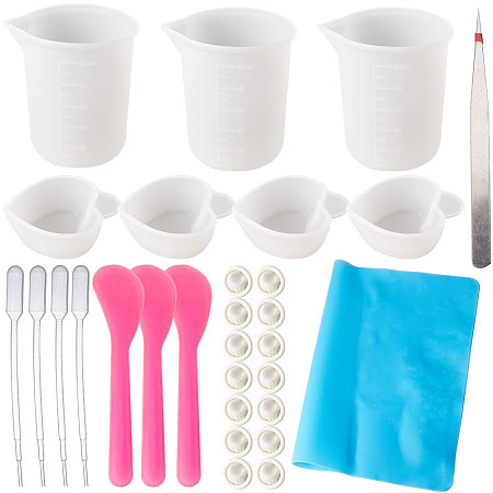 SUNNYCLUE DIY Epoxy Kit, with Silicone Measuring Cup & Pad Mat & Mixing Cups, Plastic Spoon & Pipettes, Stainless Iron Tweezers, Latex Finger Cots, Mixed Color