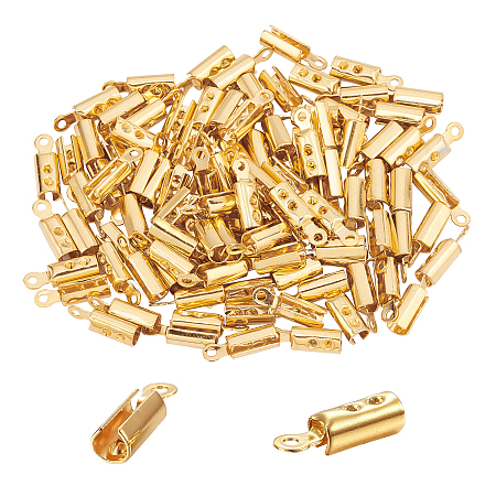 Unicraftale 304 Stainless Steel Folding Crimp Ends, Golden, 10x3x2.5mm, Hole: 1mm; Inner Diameter: 2x2.5mm; 100pcs/box