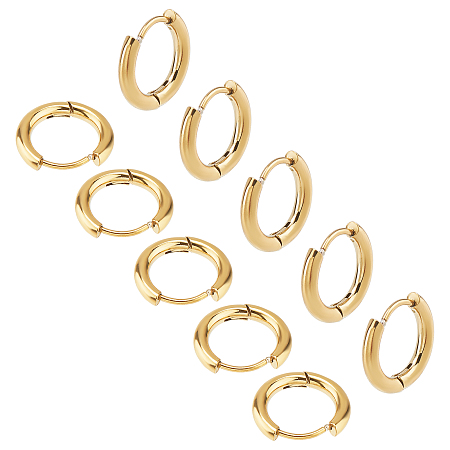 Unicraftale 304 Stainless Steel Huggie Hoop Earrings, Hypoallergenic Earrings, Ring, Golden, 10 Gauge, 14.5x14x2.5mm, Pin: 1mm, 12pairs/box