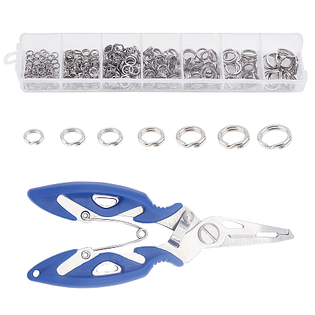 Stainless Steel Double Snap Ring, Fishing Split Rings, with ABS Fishing Plier, Stainless Steel Carp Fishing Accessories, Stainless Steel Color, 382pcs/set