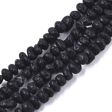 ARRICRAFT Luster Natural Lava Rock Beads Strands, Nuggets, Black, 6~10x6~10x4~6mm, Hole: 1mm, about 75~80pcs/strand, 15.35 inches(39cm)