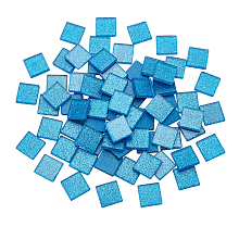 Glitter Glass Cabochons, Mosaic Tiles, for Home Decoration or DIY Crafts, Square, Marine Blue, 20x20x4mm; about 72pcs