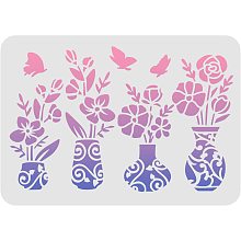 FINGERINSPIRE Flower Vase Stencil 11.7x8.3 inch Hibiscus Stencils Flowers Stencils for Painting Reusable DIY Art and Craft Stencils for Painting on Wood, Floor, Paper, Wall and Tile