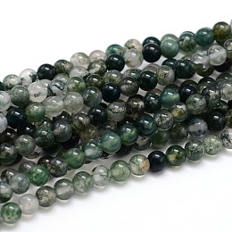 Arricraft Natural Gemstone Round Bead Strands, Moss Agate, 4mm, Hole: 1mm, about 100pcs/strand, 16 inches