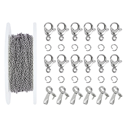 Unicraftale DIY 304 Stainless Steel Jewelry Kits, with Cable Chains, Open Jump Rings, Ice Pick Pinch Bails, Lobster Claw Clasps, Stainless Steel Color, Cable Chains: 1.5x1x0.5mm, about 10m/roll, 1roll/set