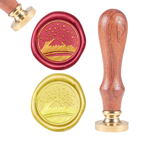 CRASPIRE DIY Scrapbook, Brass Wax Seal Stamp, with Natural Rosewood Handle, Mountain Pattern, 25mm