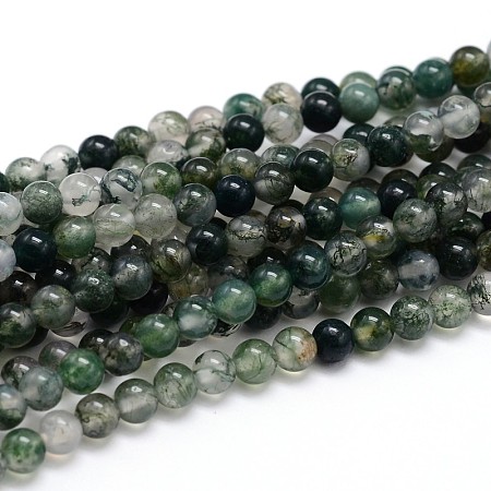 Arricraft Natural Gemstone Round Bead Strands, Moss Agate, 4mm, Hole: 1mm, about 100pcs/strand, 16 inches