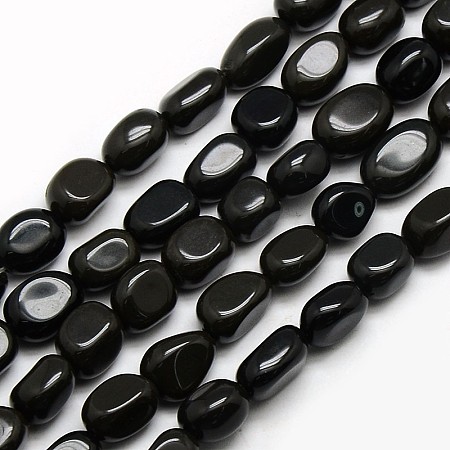 Arricraft Natural Obsidian Nuggets Beads Strands, Black, 8~12x8~12mm, Hole: 1mm, about 34~36pcs/strand, 15.5 inches
