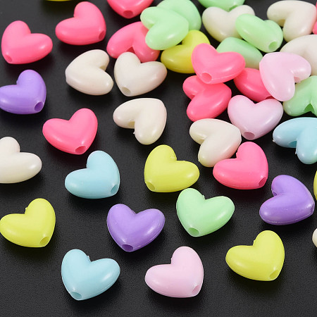 Arricraft Opaque Polystyrene(PS) Plastic Beads, Heart, Mixed Color, 9.5x11x5mm, Hole: 2mm, about 1700pcs/500g