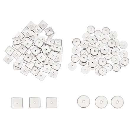 Unicraftale 304 Stainless Steel Spacer Beads, Flat Round & Square, Stainless Steel Color, 6x0.8mm, Hole: 1mm100pcs/box