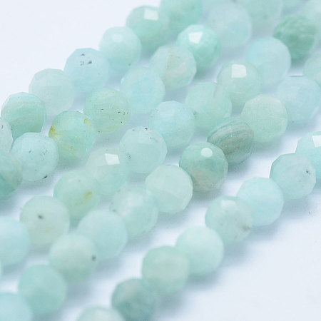 Arricraft Natural Amazonite Beads Strands, Faceted, Round, Grade AA, 4mm, Hole: 1mm, about 95pcs/strand, 15.35 inches(39cm)