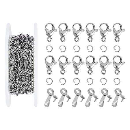 Unicraftale DIY 304 Stainless Steel Jewelry Kits, with Cable Chains, Open Jump Rings, Ice Pick Pinch Bails, Lobster Claw Clasps, Stainless Steel Color, Cable Chains: 1.5x1x0.5mm, about 10m/roll, 1roll/set