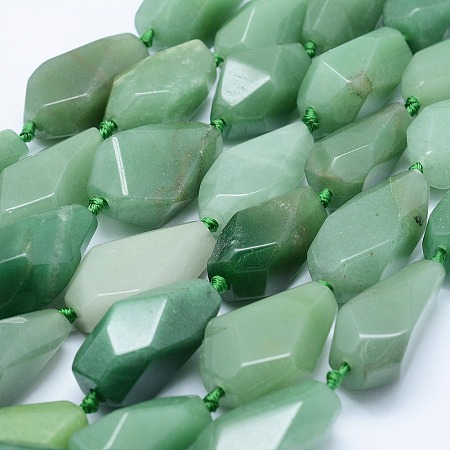 ARRICRAFT Natural Green Aventurine Beads Strands, Faceted, teardrop, 26~41x12~20mm, Hole: 2mm, about 10~11pcs/strand, 15.7 inches(40cm)