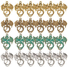 SUNNYCLUE Tibetan Style Alloy Pendants, Dragon, Mixed Color, 34~35x26~27.5x2~3mm, Hole: 2.5mm; 24pcs/box