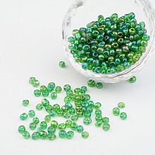 Honeyhandy 6/0 Transparent Rainbow Colours Round Glass Seed Beads, Dark Green, Size: about 4mm in diameter, hole:1.5mm, about 495pcs/50g