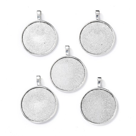 NBEADS 1000g Tibetan Style Alloy Flat Round Pendant Cabochon Settings, Antique Silver, Tray: 30mm; 42x33x2mm, Hole: 3.5x6mm; about 200pcs/1000g