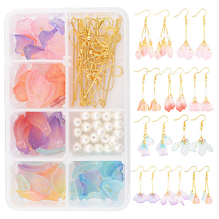 SUNNYCLUE DIY Petal Theme Earring Making Kits, include Glass Pendants, Glass Pearl Beads, Brass Earring Hooks, Iron Findings, Golden