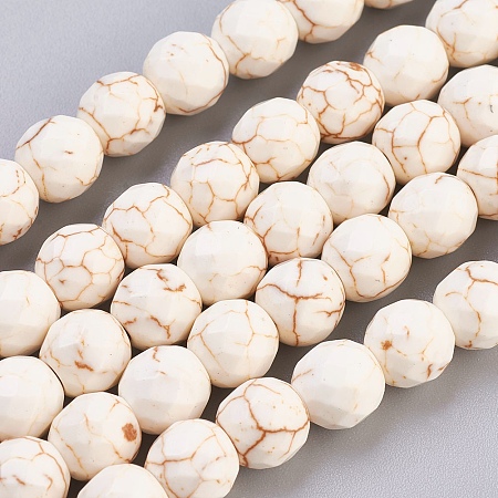 ARRICRAFT Natural Magnesite Beads Strands, Faceted, Round, Floral White, 8mm, Hole: 1mm, about 46pcs/strand, 15.74 inches