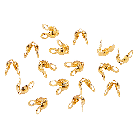 Long-Lasting Plated Brass Bead Tips, Calotte Ends, Clamshell Knot Cover, Nickel Free, Real 18K Gold Plated, 8x4x4mm, Hole: 1mm; Inner Diameter: 3mm; 150pcs/box