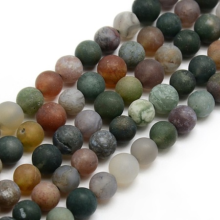 Arricraft Nature Frosted Indian Agate Round Bead Strands, 6mm, Hole: 1mm, about 59pcs/strand, 14.9 inches~15.6 inches