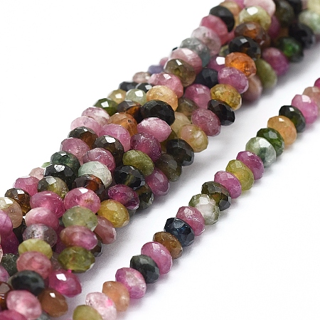 ARRICRAFT Natural Tourmaline Beads Strands, Faceted, Rondelle, 4~5x2.5~3mm, Hole: 0.8mm, about 146pcs/strand, 15.94 inches(40.5cm)