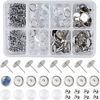SUNNYCLUE DIY Earring Making  Kits, with Transparent Clear Glass Cabochons, Brass Stud Earring Settings and 304 Stainless Steel Ear Nuts, Stainless Steel Color, 180pcs/box