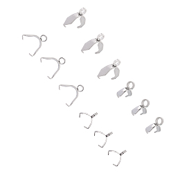 Unicraftale 304 Stainless Steel Ice Pick Pinch Bails, Stainless Steel Color, 12x9.5x4mm, Hole: 1.5mm, Pin: 0.92mm, 9x8x2.5mm, Hole: 2mm; 80pcs/box