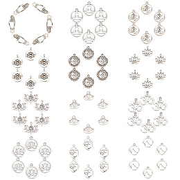 SUNNYCLUE Tibetan Style Alloy Pendants, Mixed Shapes, Antique Silver, 72pcs/set