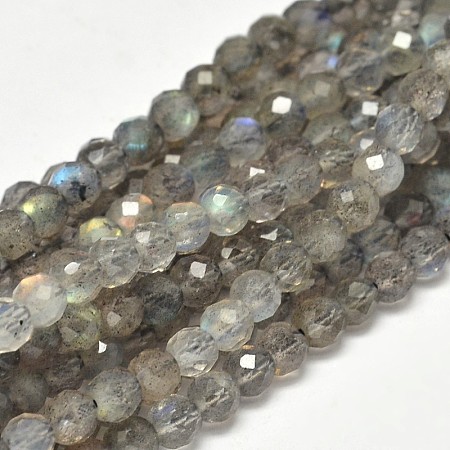 ARRICRAFT Faceted Round Natural Labradorite Bead Strands, 4mm, Hole: 0.5mm, about 98pcs/strand, 15.5 inches