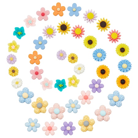 SUNNYCLUE Resin Cabochons, Flower, Mixed Color, 84pcs/box