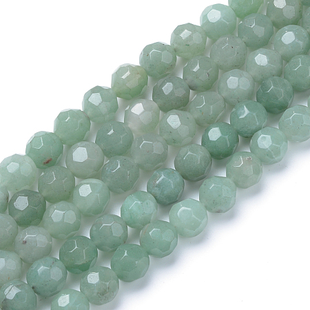 ARRICRAFT Natural Green Aventurine Bead Strands, Faceted Round, 6mm, Hole: 1mm, about 70pcs/strand, 15.7 inches