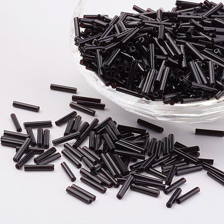 Honeyhandy Glass Bugle Beads, Opaque Colours, Black, 12x2mm, Hole: 0.5mm, about 5000pcs/bag