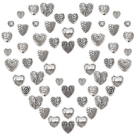 SUNNYCLUE 1 Box 10 Styles 80Pcs Tibetan Style Heart Spacer Beads Alloy Sweet Heart Loose European Bead Antique Jewelry Connector Charms for DIY Earring Necklace Bracelet Jewelry Making