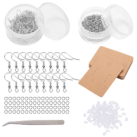 DIY Earring Findings Kits, include Brass Earring Hooks, Silicone Ear Nuts, Paper Display Card, 304 Stainless Steel Jump Rings, Stainless Iron Tweezers, Mixed Color, 67x50mm, 823pcs/set